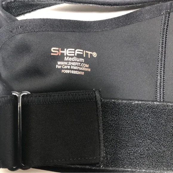 SHEFIT Flex Sports Bra Zip Front Medium Impact Black & Rose Gold Size M - Picture 6 of 7